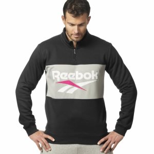 Bluza Męskie Reebok Classic Vector Quarter Zip Czarne PL 76JFKIQ